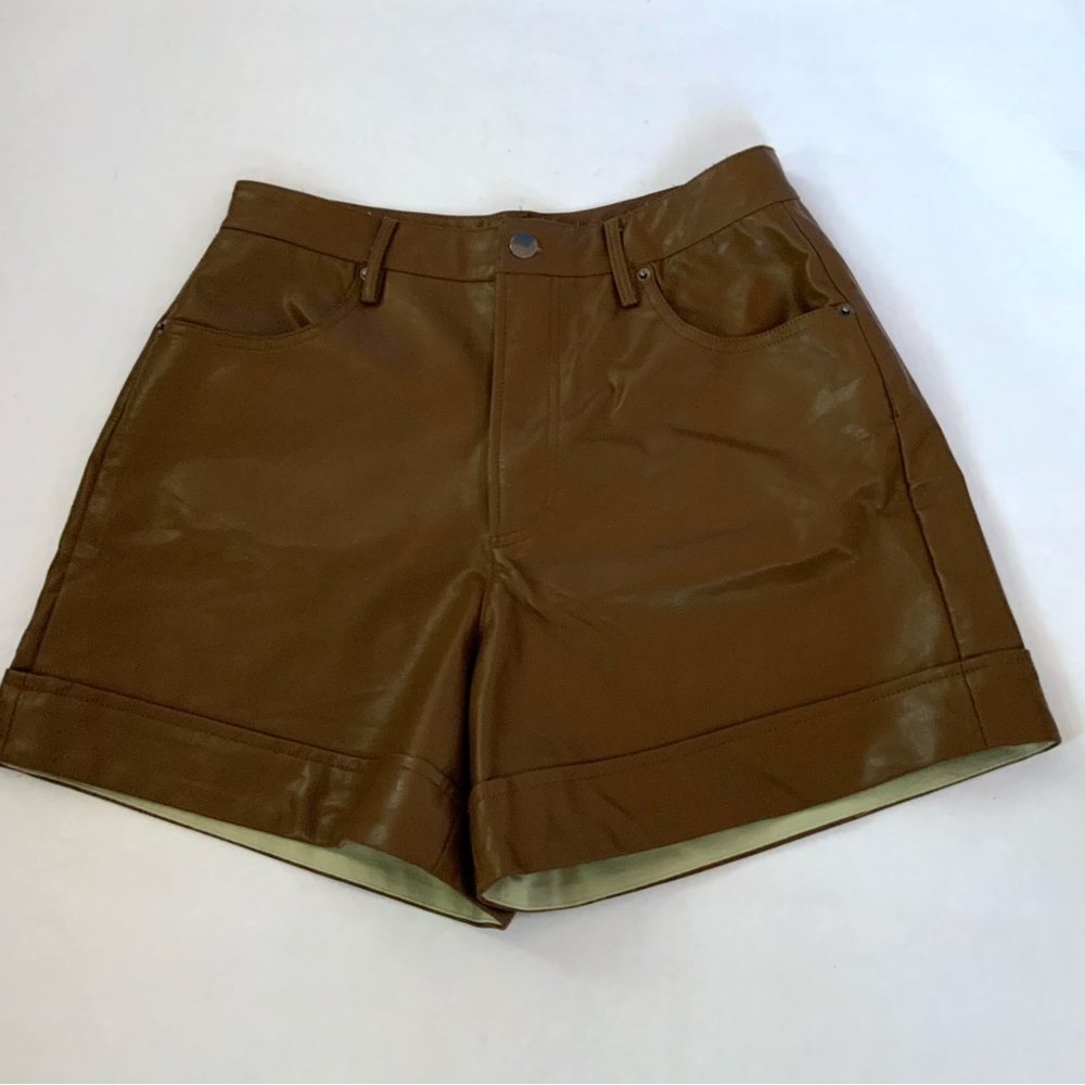 Olivaceous Vegan Leather Shorts